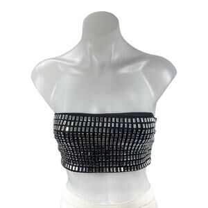 Windsor Black Silver Beaded Crystal Bandeau Strapless Tube Crop Top Size XS